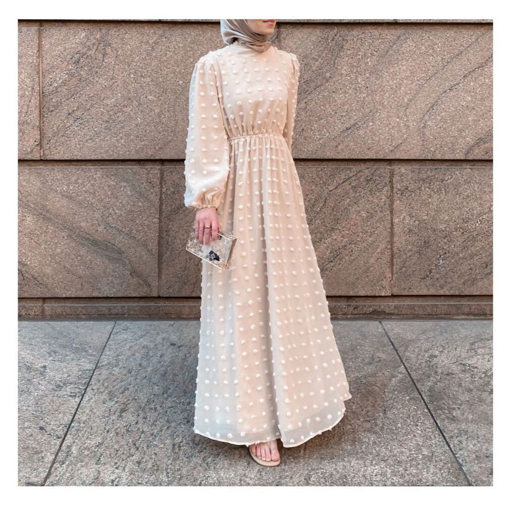 Bliss Hijab NWT ivory EVA MAXI DRESS - EMBOSSED DOTS size 40 or large - Picture 2 of 13